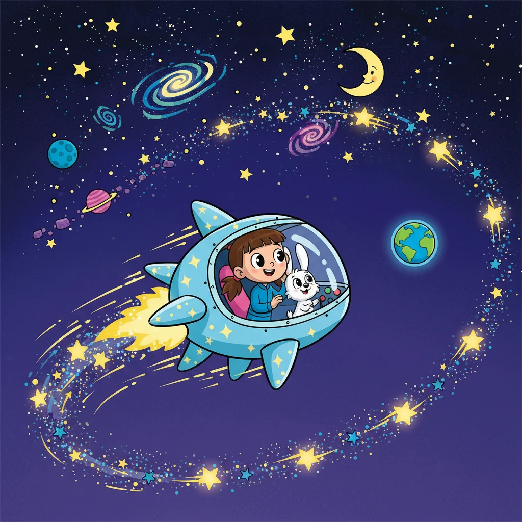 A bordo da nave espacial Pisca-Pisca, Lili e Toto partiram para a Terra. A nave cortava o espaço, deixando um rastro de estrelas cadentes. A emoção era grande, pois a aventura os aguardava.