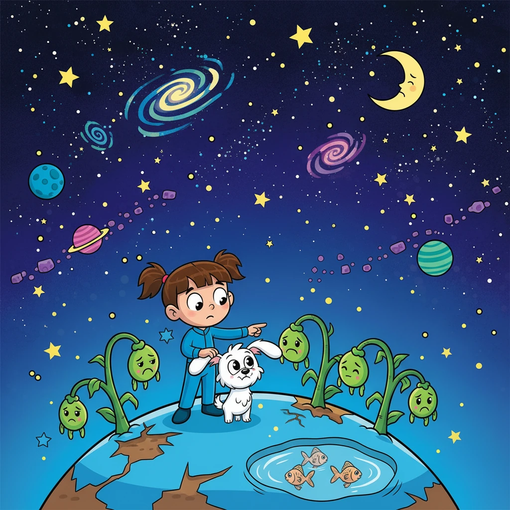 Lili e Toto perceberam que as plantinhas estavam tristes e os peixinhos não conseguiam nadar direito. Eles sentiram que precisavam fazer algo para ajudar o Planeta Azul.
