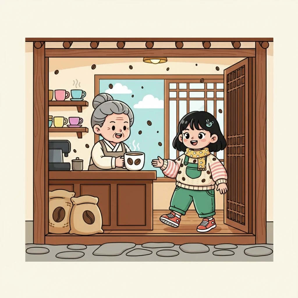 수현이는 매일 아침 할머니의 커피 집을 찾았습니다. 커피 향이 가득한 그곳에서 할머니는 항상 따뜻하게 수현이를 맞이했습니다. "안녕하세요! 오늘도 왔어요?" 할머니가 물었습니다.