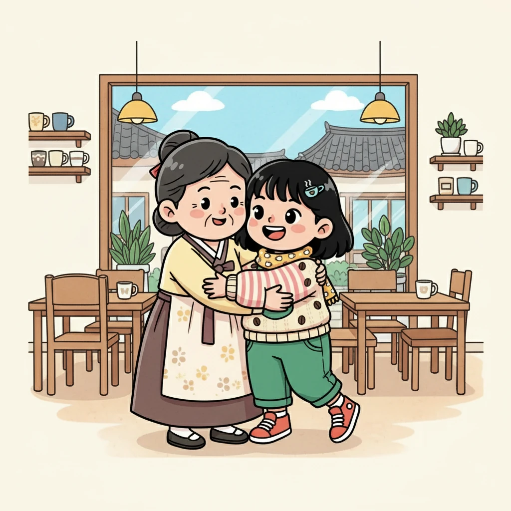 며칠 후, 수현이는 다시 할머니의 커피 집으로 돌아왔습니다. 할머니는 수현이를 따뜻하게 안아주며 반겨주었습니다. 수현이는 할머니에게 시골 마을에서의 이야기를 들려주었습니다.