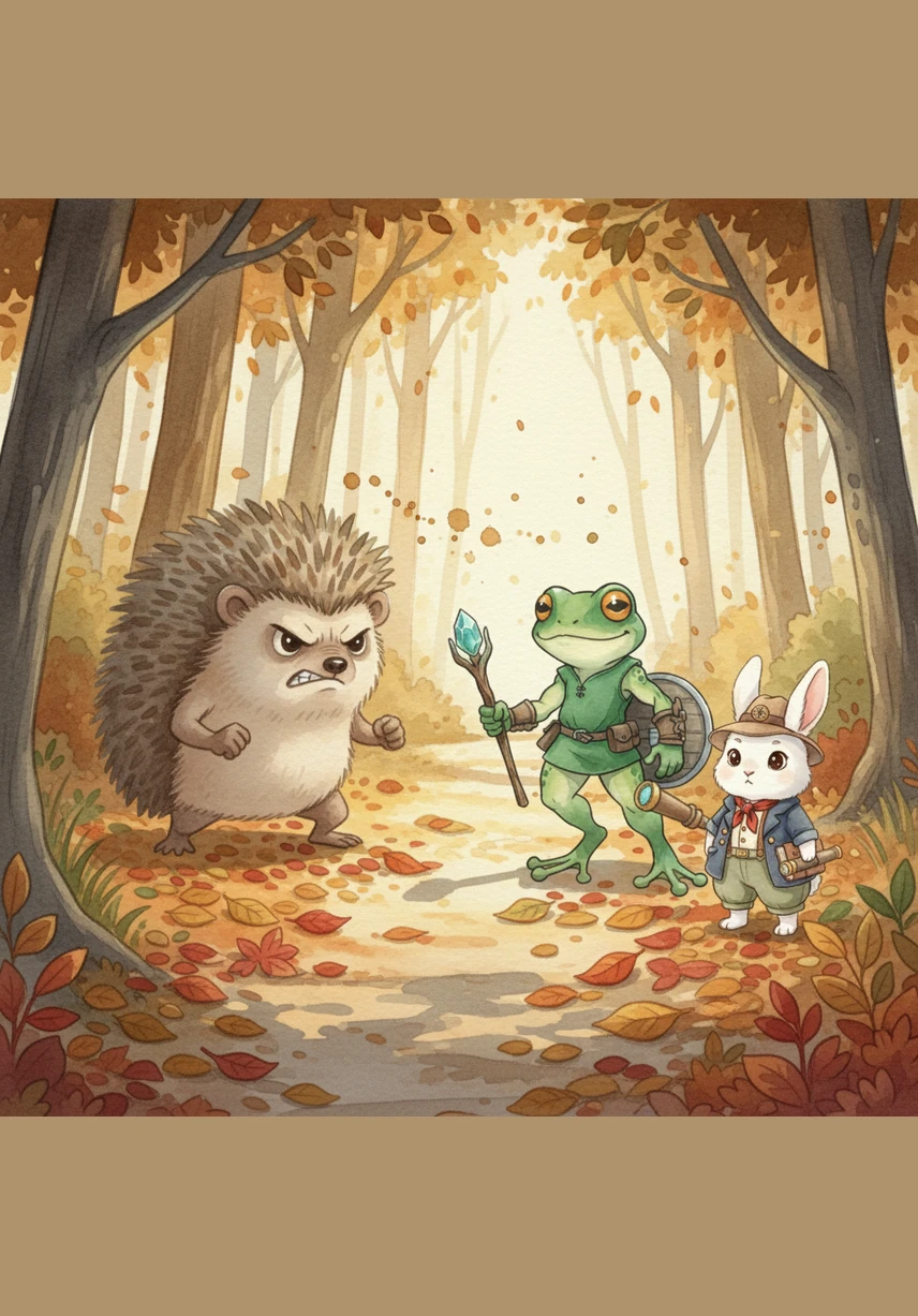 On a twisty path lined with rustling leaves, a grumpy hedgehog named Spike suddenly appears from the shadows. Hopper feels his heart race, but he remembers his mom's words and kindly invites the lonely hedgehog to join him on his quest.