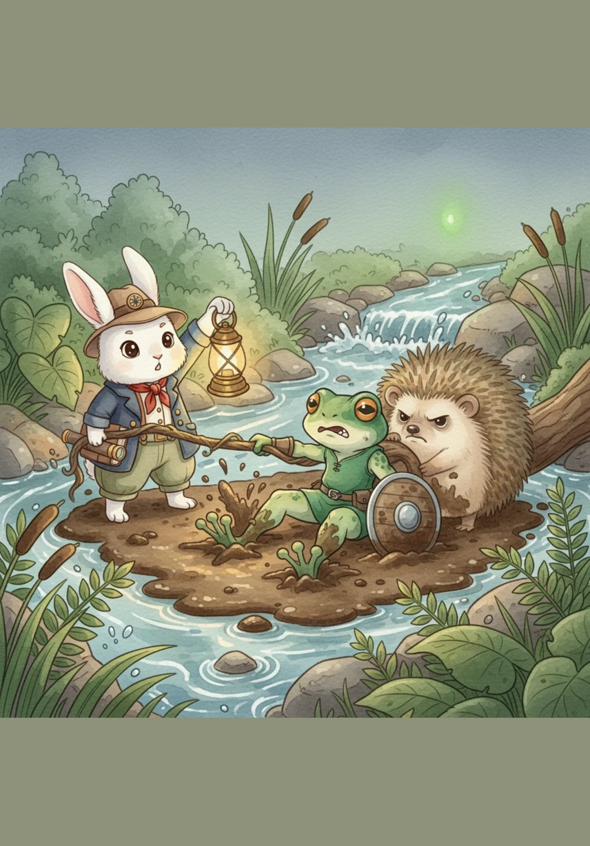 Near a splashing stream, the friends find Lily the frog trapped in thick, sticky mud and unable to hop home. Hopper holds his lantern high to show the way while he and Spike work together to pull their new friend to safety.