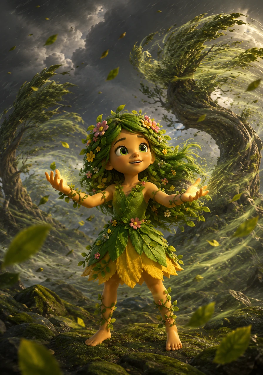 Leila has a special connection with nature and can hear the whispers of the wind through the leaves. When the weather gets stormy, she stands tall and helps the trees stay strong and steady against the blowing gusts.