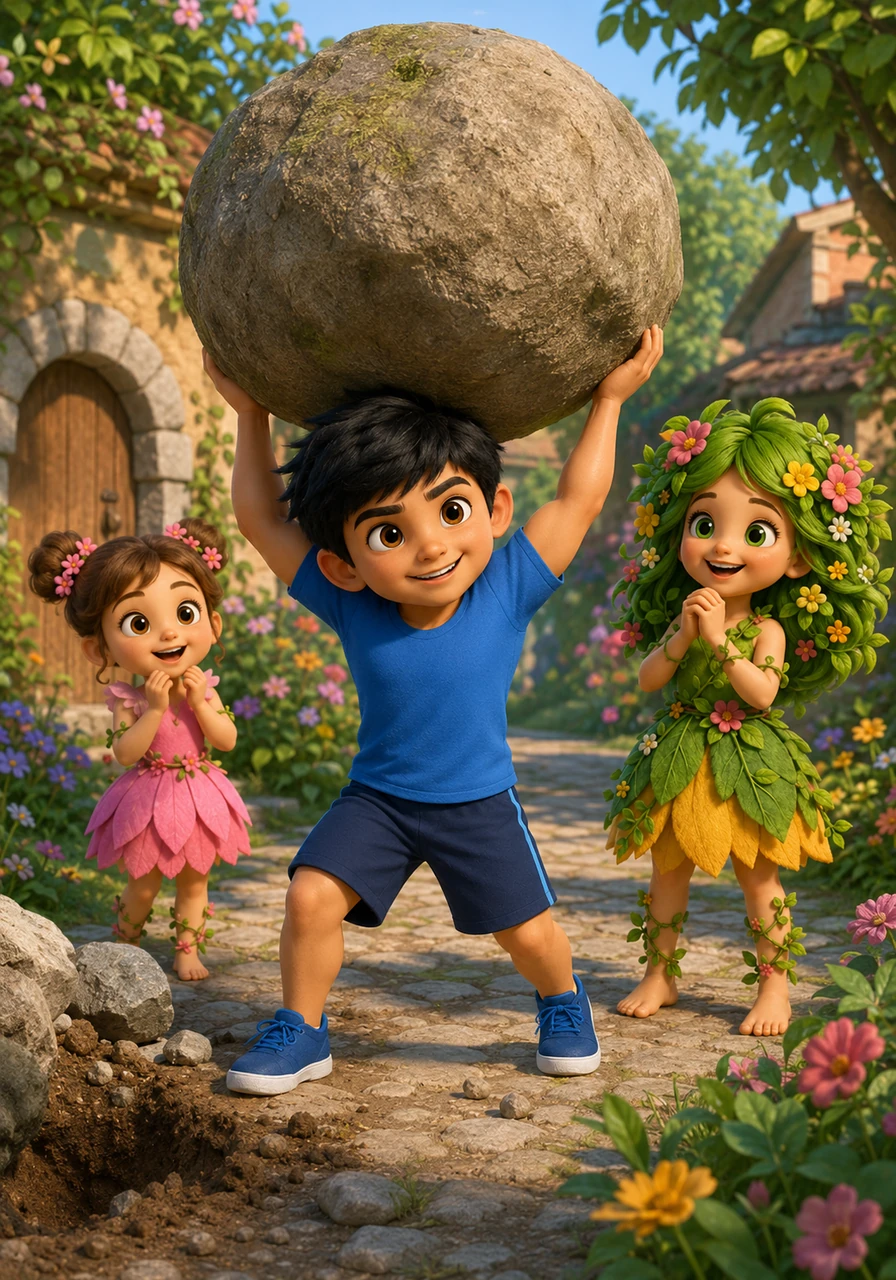 Mahmoud is the strongest boy in the village and can lift heavy rocks with ease using his mighty muscles. He is always ready to help move big obstacles and keep the garden paths clear for his neighbors and friends.