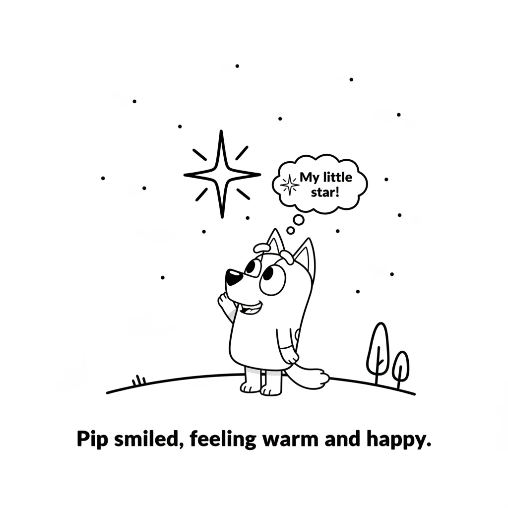 That night, Pip looked up at the sky. There, sparkling brighter than all the others, was her little star, back home. Pip smiled, feeling warm and happ