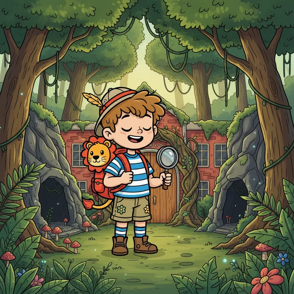 Devant l'école, Max ferma les yeux et imagina une jungle luxuriante. Les arbres devinrent des géants verts, les fenêtres des grottes mystérieuses, et la porte d'entrée, une entrée secrète vers l'inconnu. Moka, son doudou, était là, prêt à l'accompagner dans cette aventure extraordinaire.