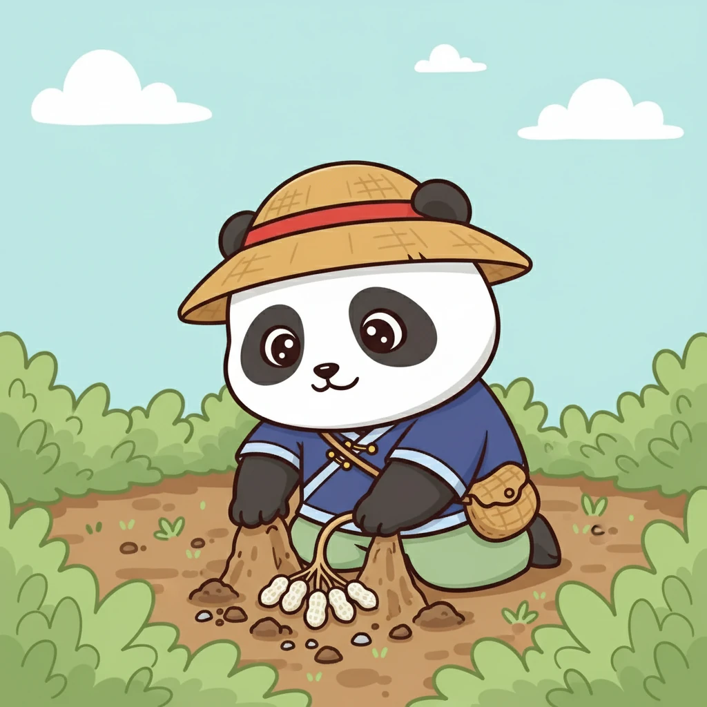 花谢了，花柄像一条小尾巴一样，钻进了泥土里。朵朵小心地扒开土，看见了顶端结着白白的小花生果，赶紧盖回泥土，轻声说：“花生宝宝好好长呀！”