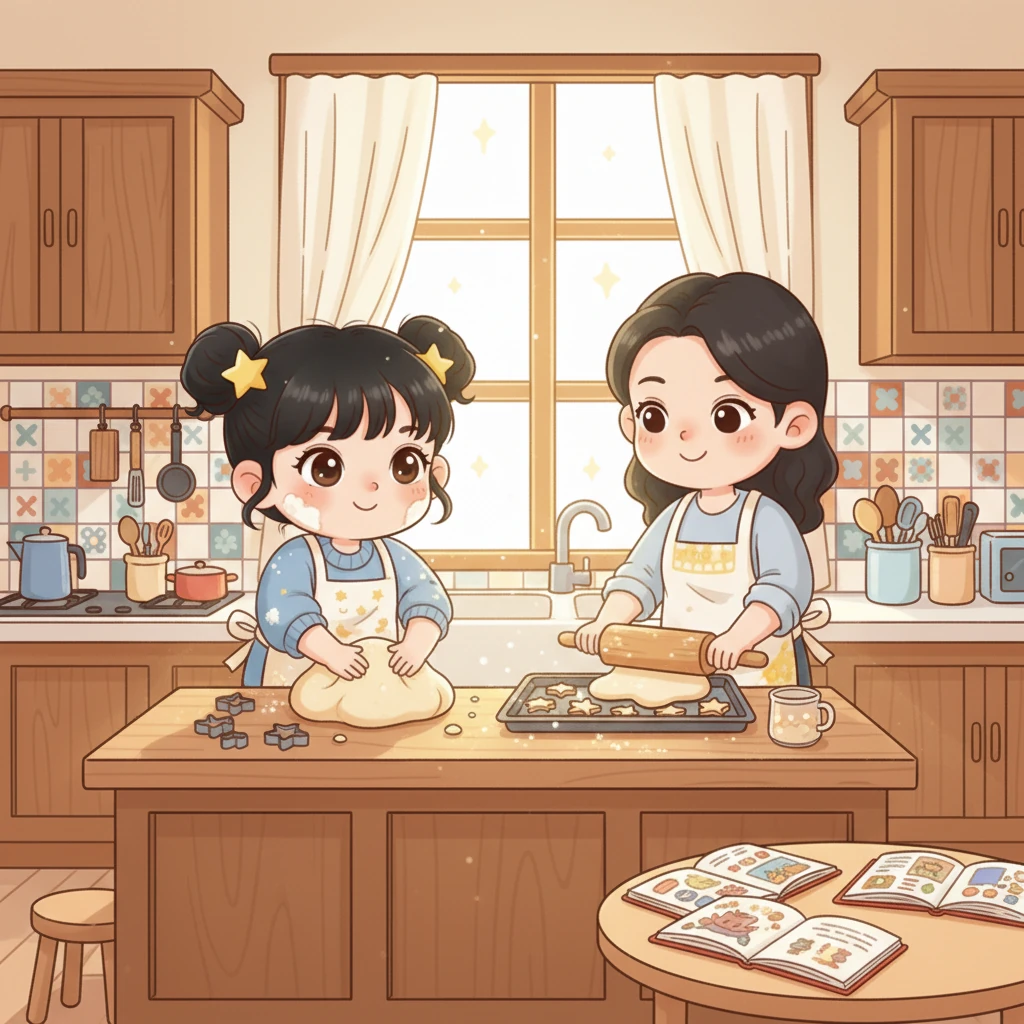 在妈妈的家里,小星星和妈妈一起烘焙香甜的饼干,在阳光下读有趣的书。妈妈的家充满了温馨和笑声。