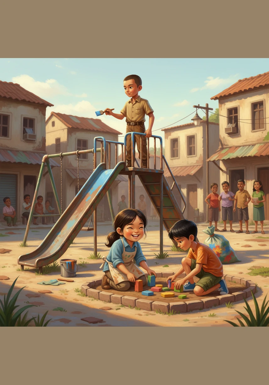 The children gather their gardening tools and colorful trash bags, determined to bring the park back to life. They work side by side, laughing and singing as they pick up plastic bottles and old newspapers to help the Earth.