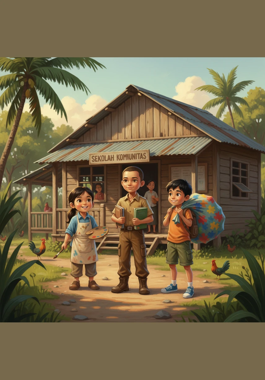 They arrive at a small, tidy house and meet Mrs. Ratna, who is sitting on her porch looking very worried. When Budi holds out the wallet, her eyes widen with relief and she explains that the money was for her monthly medicine.