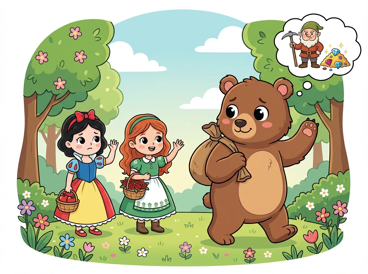 When spring arrived, the bear announced that he had to leave. He explained that he needed to protect his treasure from an evil dwarf in the forest.