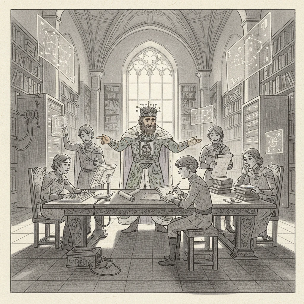 Archie began his apprenticeship under the elder scholars, learning the kingdom's foundational principles. His first task was to study the Royal Scribes, swift and diligent record-keepers who held vital pieces of information, ready for the King's immediate use. These Scribes, known as Registers, ensured quick access to crucial data.