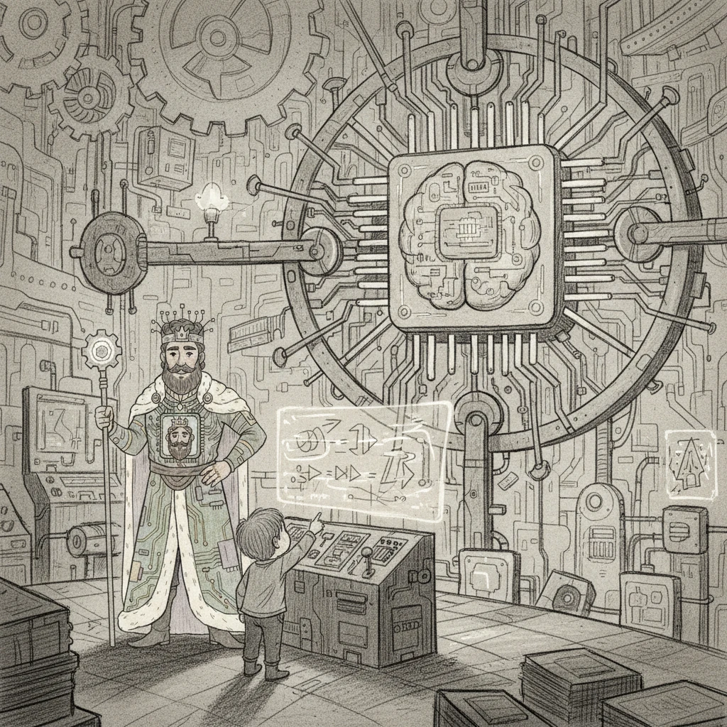 Next, Archie was introduced to the Grand Calculator, a magnificent chamber where all computations and logical comparisons were performed with astonishing speed. This powerful entity, the Arithmetic Logic Unit, processed every number and decision the King required. Archie watched, fascinated, as it effortlessly solved complex problems.