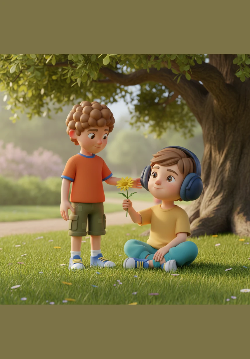Sam watches in awe and realizes that Leo isn't being rude; he just sees the world with incredible detail and focus. Sam decides to sit quietly nearby on the floor, not forcing a conversation but showing Leo that he is there and wants to be a friend.