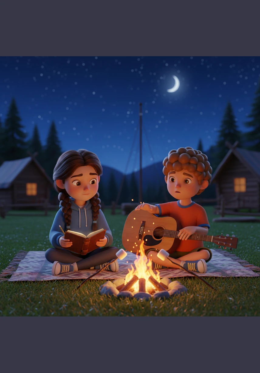 As the camp stars twinkle brightly above, Sam and Leo sit side-by-side on the grass, sharing a pair of binoculars to look at the moon. Sam realizes that having a friend who sees the world differently makes his own life much bigger, brighter, and more colorful.