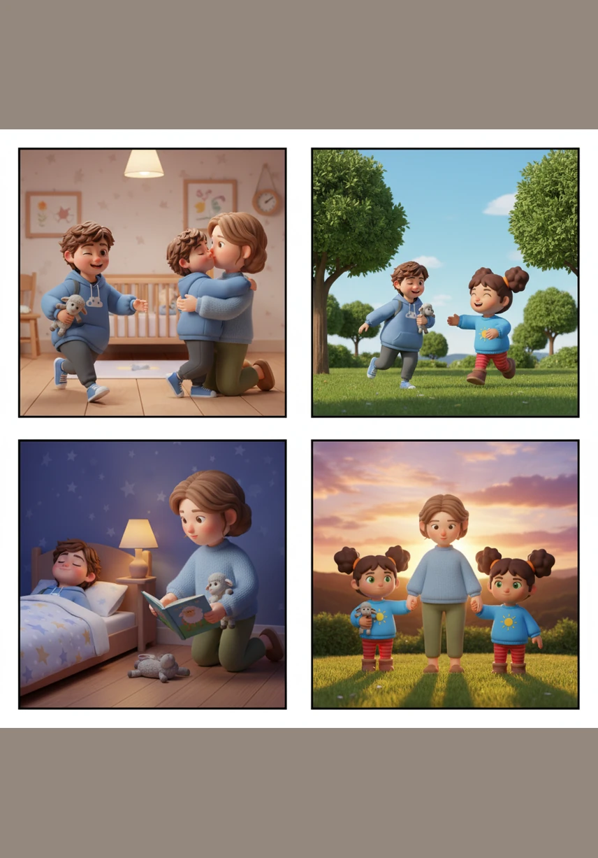 Leo mimics his mom, taking a very deep breath in through his nose and feeling his chest rise. He focuses on the quiet air moving inside him, away from the loud noises.