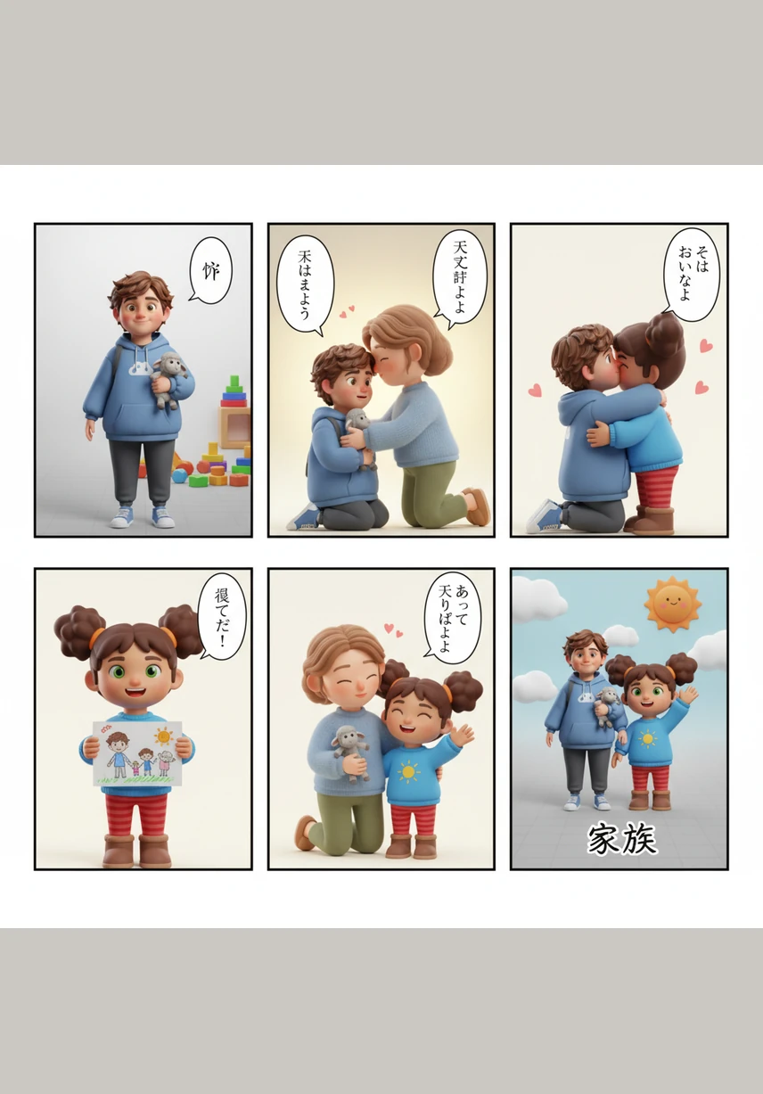 Leo looks around the room and finally sees the fallen blocks and his friends' sad faces. He realizes that his big laughter was too much for the moment and feels a quiet calm.