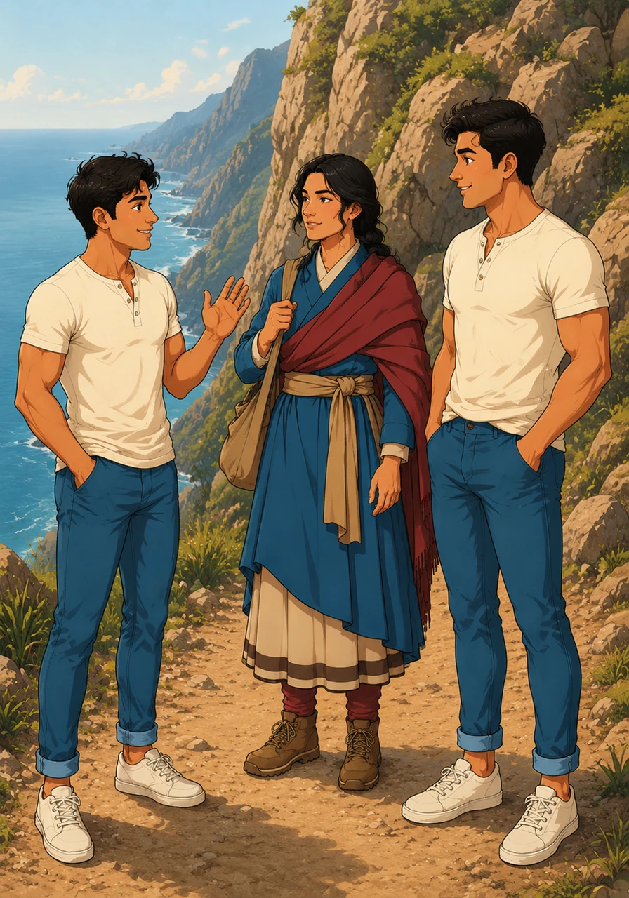 While exploring a winding trail near the cliffside, the couple crossed paths with an athletic and strikingly handsome man named Kabir, who was staying at the same lodge. His confident posture, sun-kissed skin, and remarkable physique immediately drew their attention as he warmly greeted them.