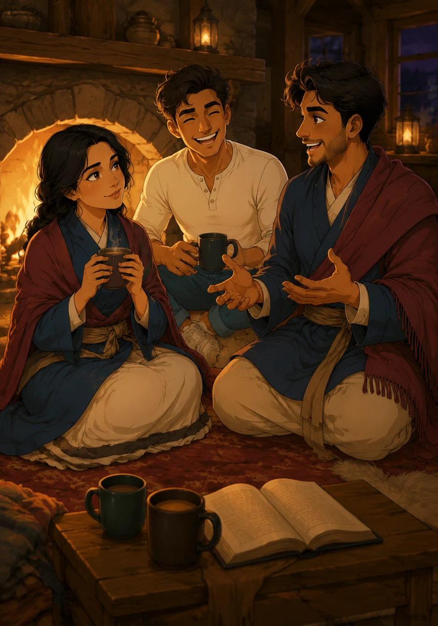Over the next few days, the three shared long walks and warm tea by the lodge fireplace, sharing stories and laughter. Pritilata found herself increasingly captivated by Kabir's deep voice and charming presence, feeling a quiet stir of attraction she tried hard to ignore.