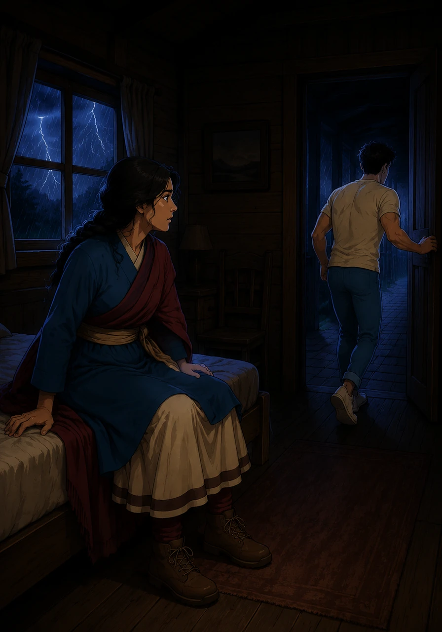 In the confusion of the pitch-black night, Soumyadeep stepped out of the cabin to seek help from the lodge staff regarding the power outage. Pritilata remained behind, listening to the intense thunderclaps shaking the wooden walls of their room.