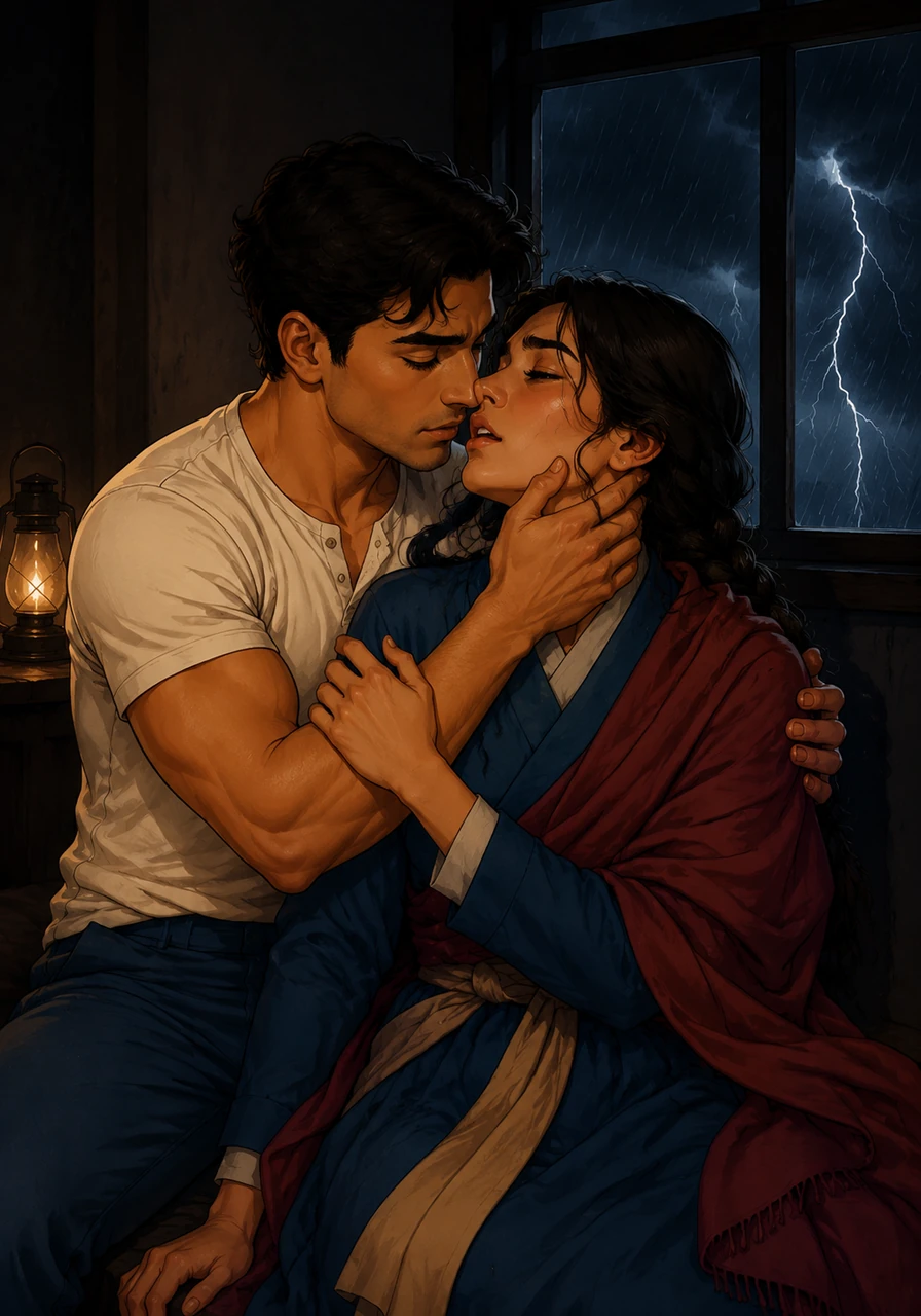 Overwhelmed by the intimacy of the dark room and the roaring storm outside, boundaries blurred in a sudden, breathless moment of vulnerability. Caught in an emotional whirlwind, Pritilata yielded to a secret passion, crossing a line she never thought she would.