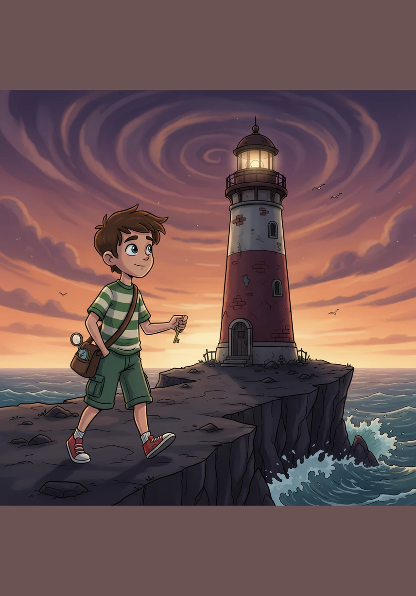He walked toward the old, abandoned lighthouse that stood tall on the edge of the rocky cliffside. The wind whistled through the tall grass as he approached the heavy, weathered wooden door.