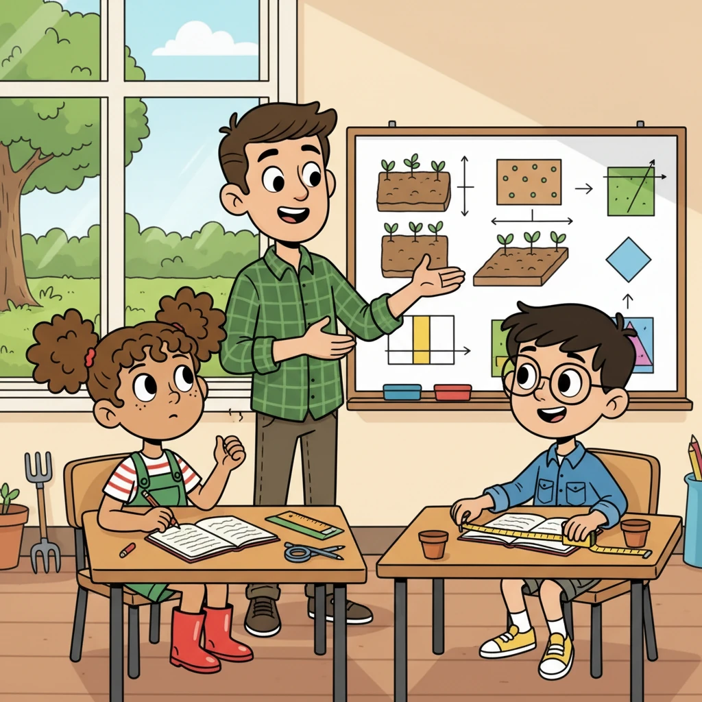 Mr. Cruz, their enthusiastic teacher, encouraged Mia and Ben. He explained how they could use math to design and build their dream garden, sparking excitement as they opened their notebooks and grabbed measuring tapes.