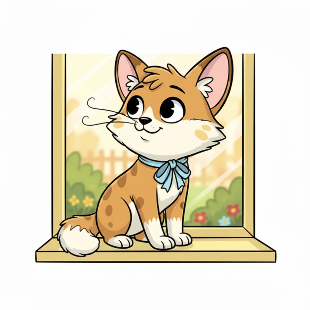 With a satisfied sigh, Button makes her way back inside, hopping onto her favorite windowsill perch. She looks out at the garden, a thoughtful, content expression on her face, a little wiser from her morning adventure.