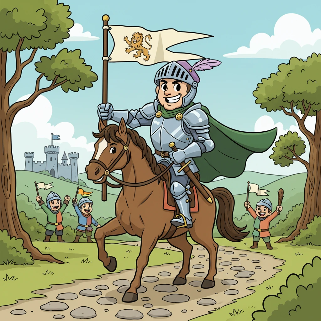 几百年前的英格兰，有一位名叫约翰·霍克伍德的爵士，他可不是一个普通的贵族。他身穿闪亮盔甲，带着一群勇敢的士兵，总是精神抖擞，准备迎接新的冒险。