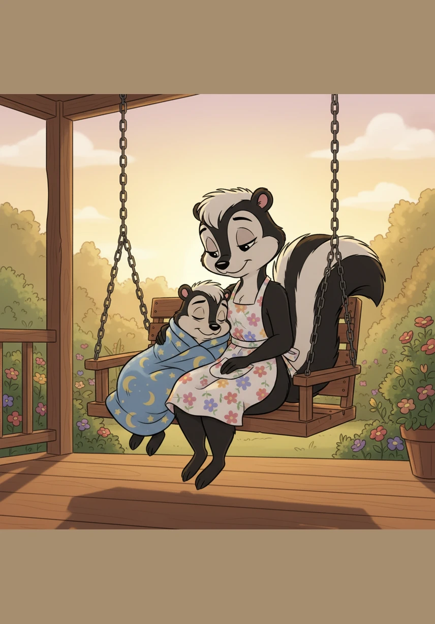 Wrapped tightly in the thick towel like a fuzzy burrito, Sammy sits safely on his mom's lap on the porch swing. They watch the pool together, waiting for the afternoon sun to finally turn the chilly water into a perfect summer treat.