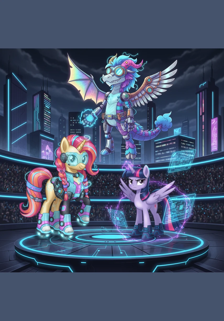 Sunny, Izzy, Pipp, Zipp, Hitch, and Misty sit in the front row of the House of Twilight, looking deeply offended as Twilight Sparkle stands on stage making a joke about them being 'wieners.' The audience laughs, but the six friends cross their hooves and frown at the unexpected jab.