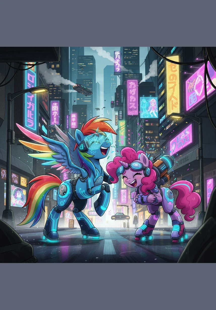 Rainbow Dash and Pinkie Pie can't stop laughing as they make endless puns about 'frankfurters' and 'condiments' at the expense of the transformed ponies. The hotdog-ponies look up with tiny, grumpy faces, their displeasure growing as the jokes continue to fly.