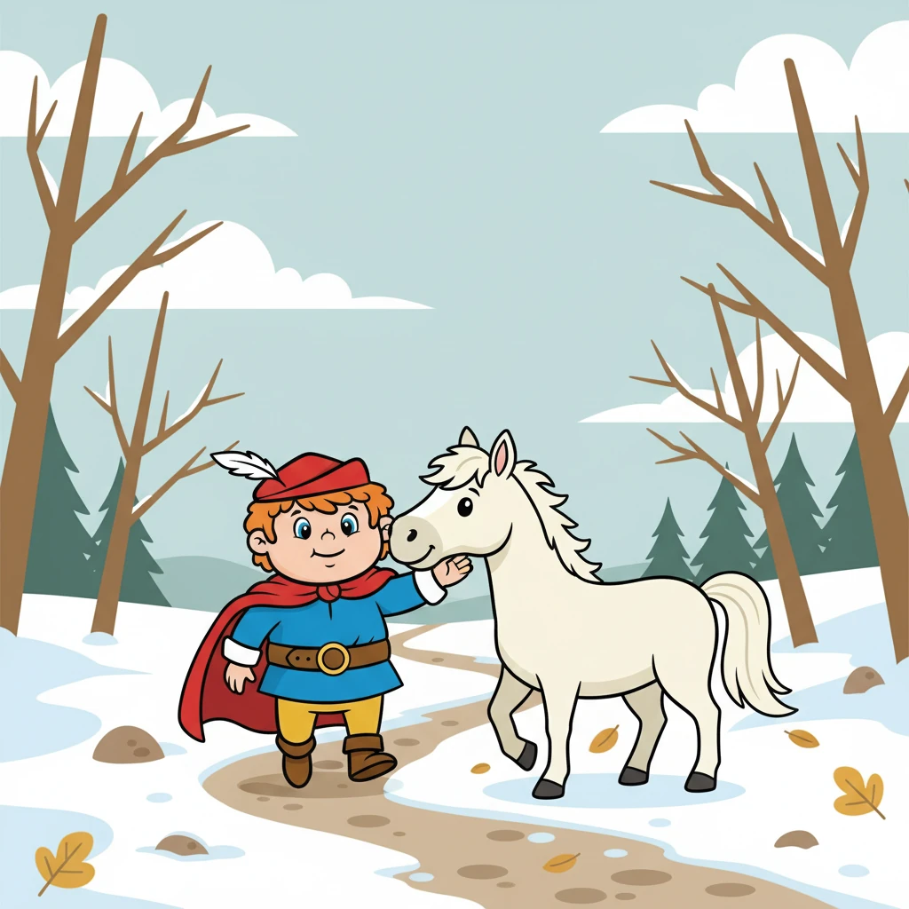 Martin byl malý chlapec, který žil v malé vesnici. Měl rád zvířata, zvláště svého bílého koně. Jednoho chladného dne se vydal na procházku.