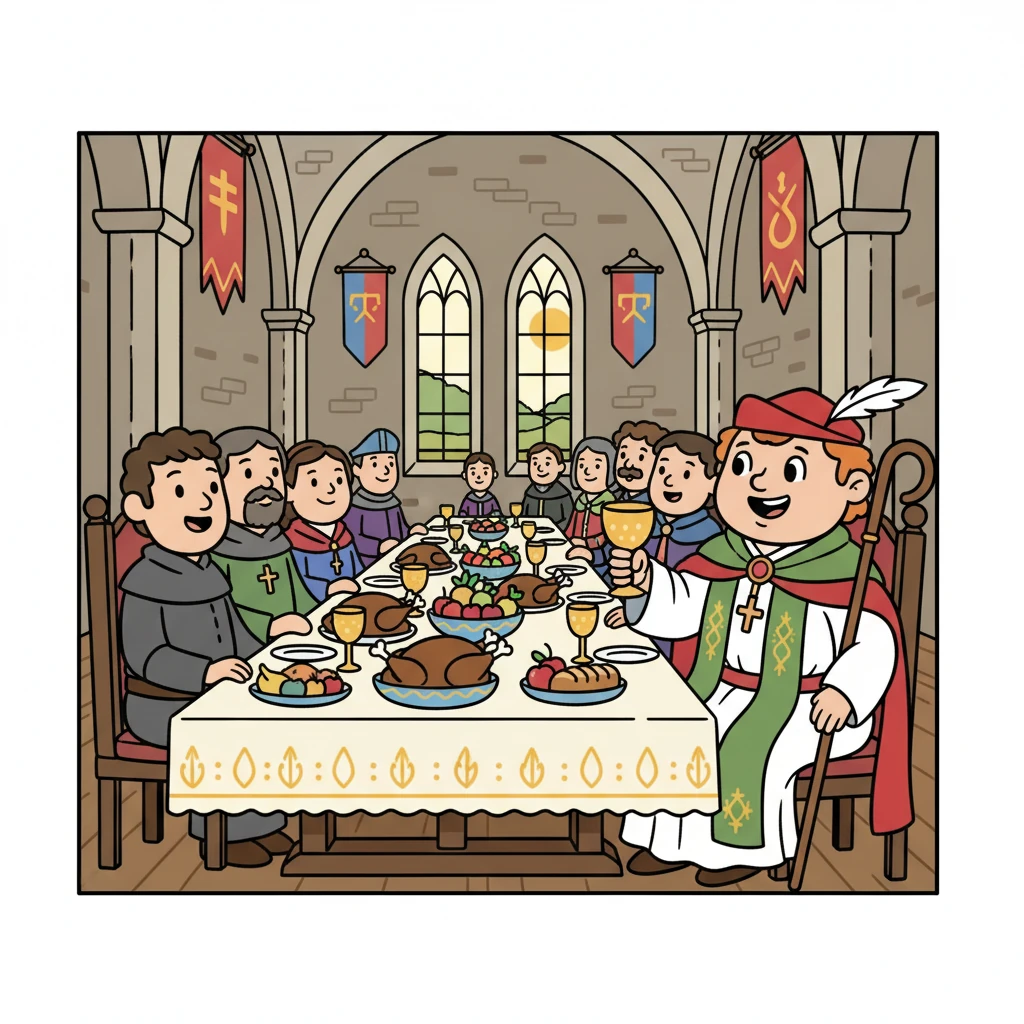 Mnoho let později, když byl Martin biskupem, se konala hostina. Martin se zúčastnil.