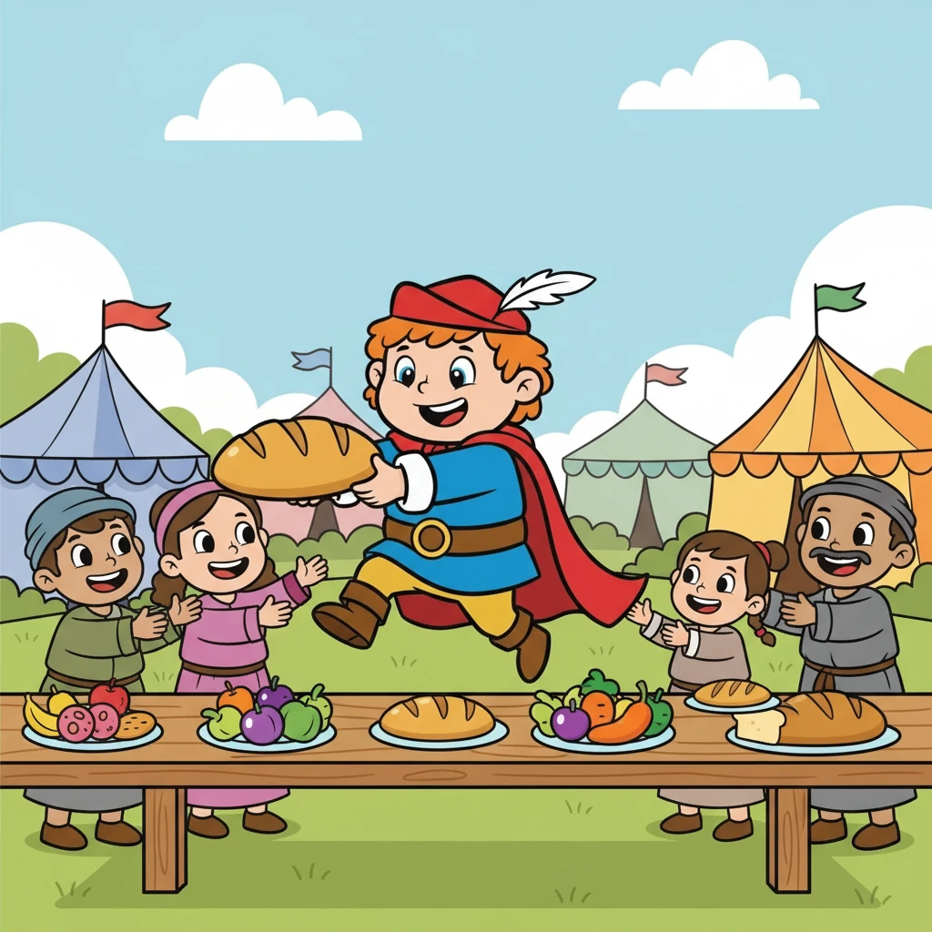 Během hostiny se Martin setkal s chudými lidmi a rozdával jídlo. Všichni byli šťastní.