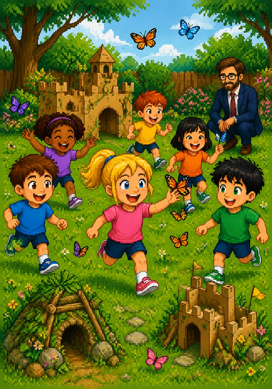 In the vibrant green backyard, Maria João and her friends laugh out loud while chasing butterflies and building imaginary castles in the air. For her, being a child means having the freedom to play, laugh, and ask endless questions about the universe.