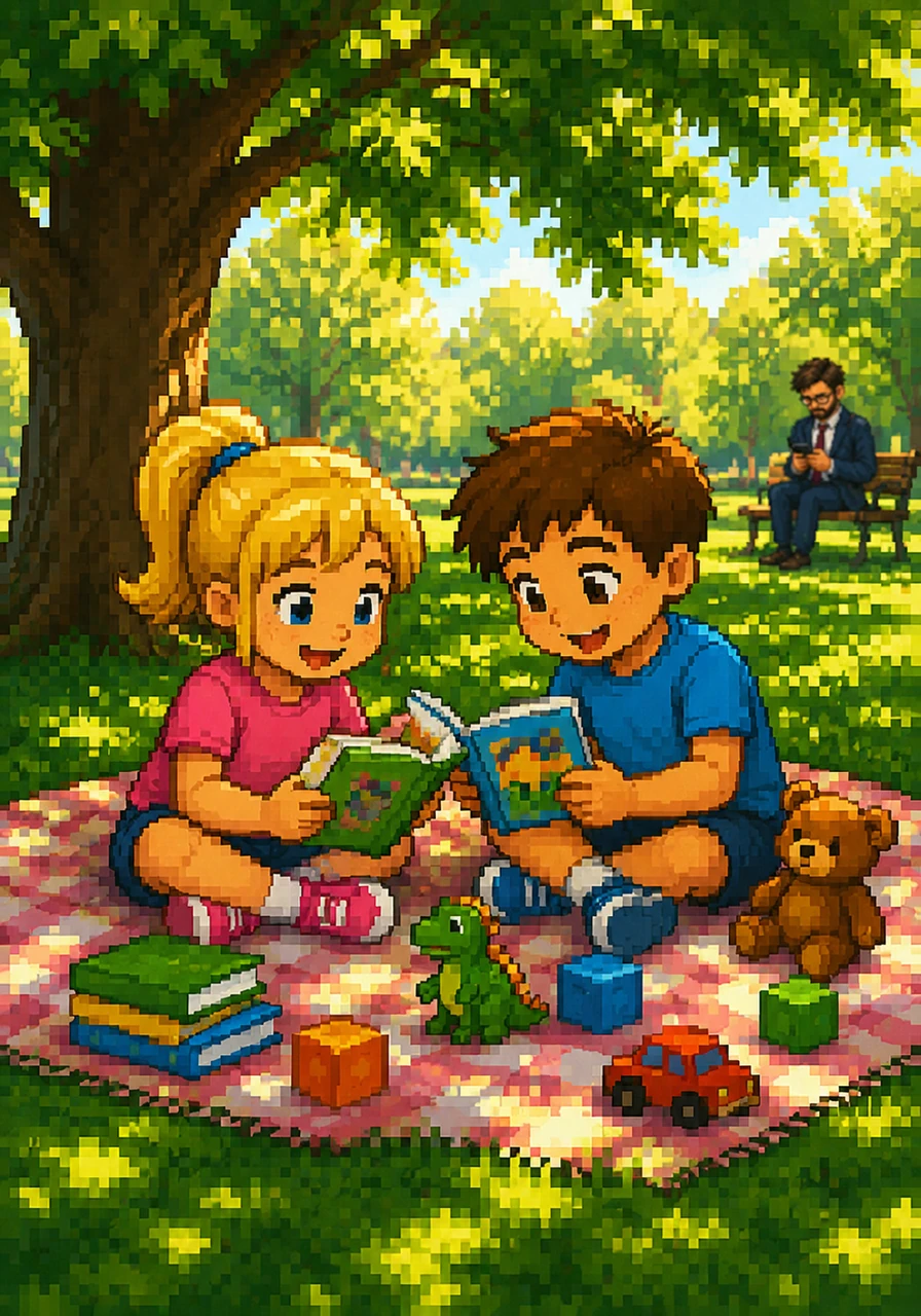 Sitting under a big shady tree, she shares her favorite books and toys with a friend, laughing under the golden sunlight. Playing is not just fun, it is how children learn to dream big, share with others, and grow into kind adults.