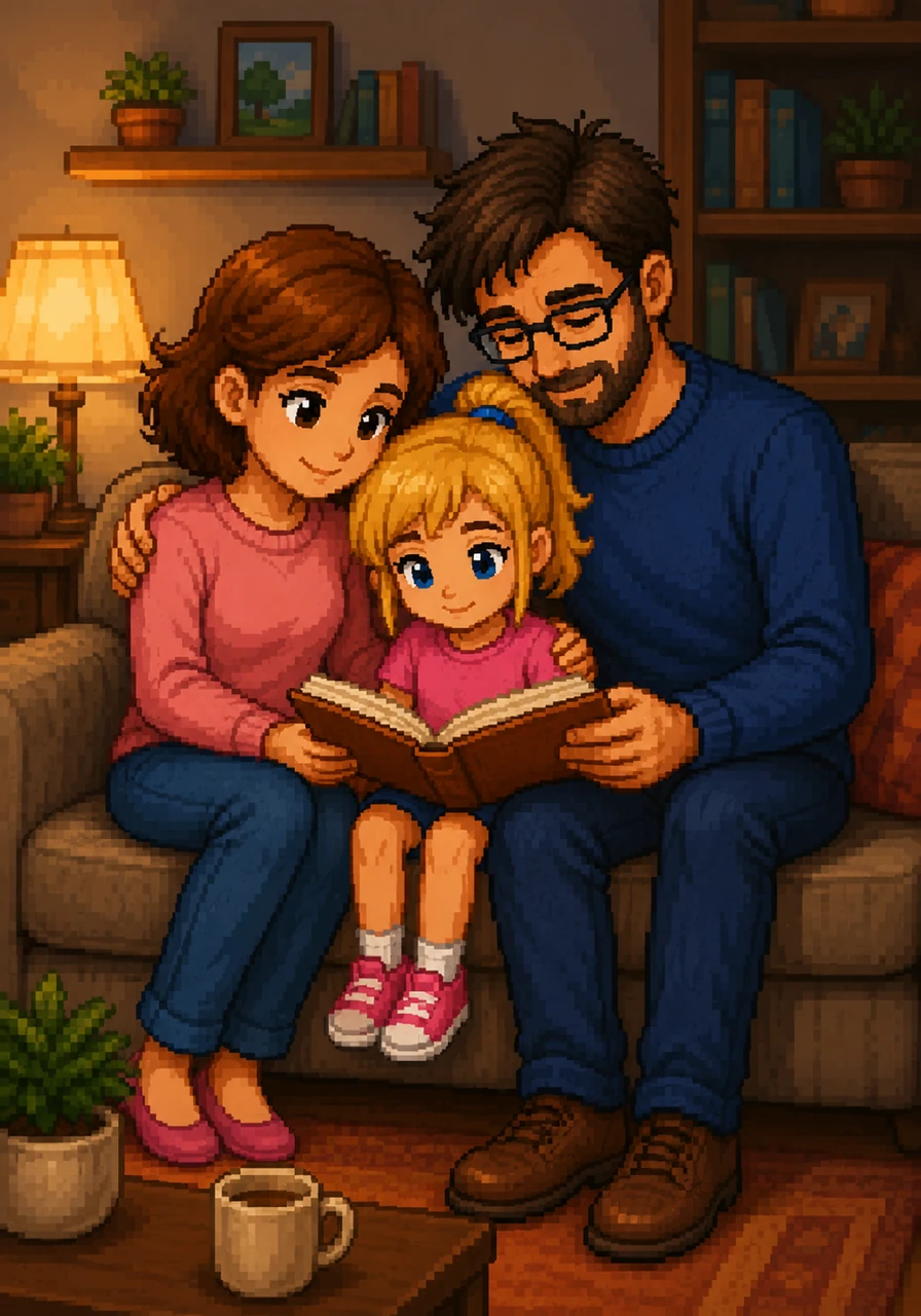 Sitting together on a cozy couch, Maria João is wrapped in a warm embrace by her smiling parents as they read a book together. Growing up happens much too fast, and every child deserves to be happy, protected, and deeply loved.