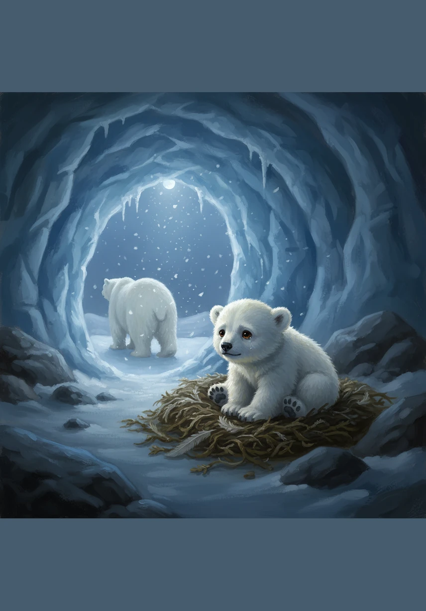 Pip looked at his reflection in a small, frozen puddle on the cave floor. His fur was white and fluffy, just like his mother’s, but he didn't feel like a mighty bear of the north. He worried that his heart was too small for such a big, icy home.