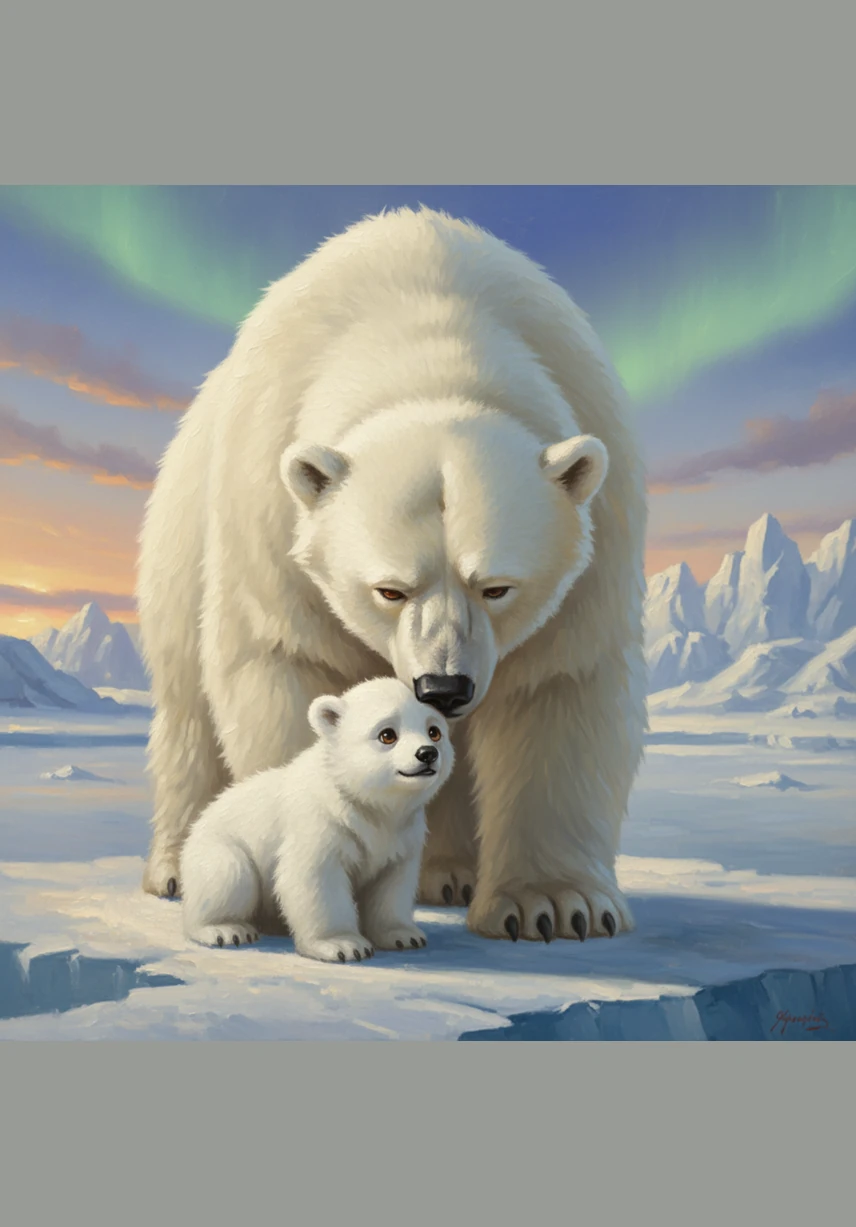 Mama Nanuk walked over and nudged Pip with her large, warm nose. She saw the worry in his eyes and felt the slight tremble in his legs. She knew it was time for her little cub to see the beauty beyond their walls.