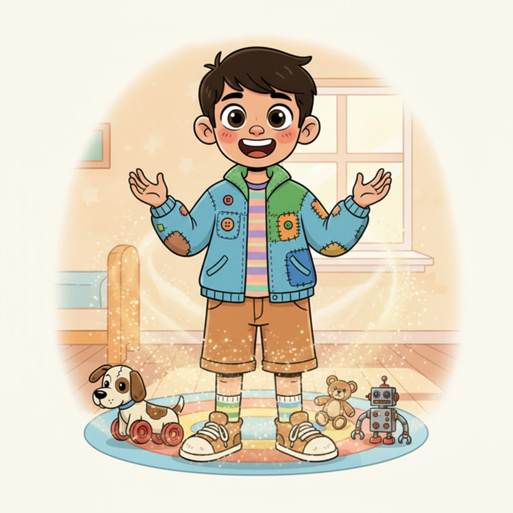 Aarav's powerful words and unwavering belief cause the Shadow Collector to shriek in surprise and dissolve into harmless, glittering dust, vanishing like a bad dream. The magical glow around the toys gently fades, and Aarav returns to his normal size, a triumphant smile lighting up his face. He knows, deep in his heart, that magic is real, woven into every act of kindness and every mended toy.