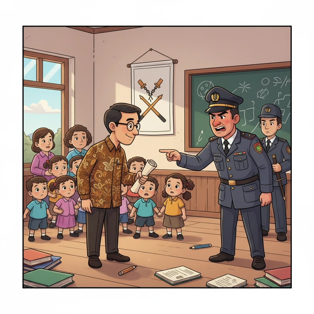 Perdebatan terjadi antara Bapak Johan dan Inspektur Smalhouzen. Bapak Johan berani menentang aturan yang dirasa tidak adil demi kepentingan anak-anak didiknya. Meskipun tegang, ia tetap tenang dan berpegang teguh pada prinsipnya.