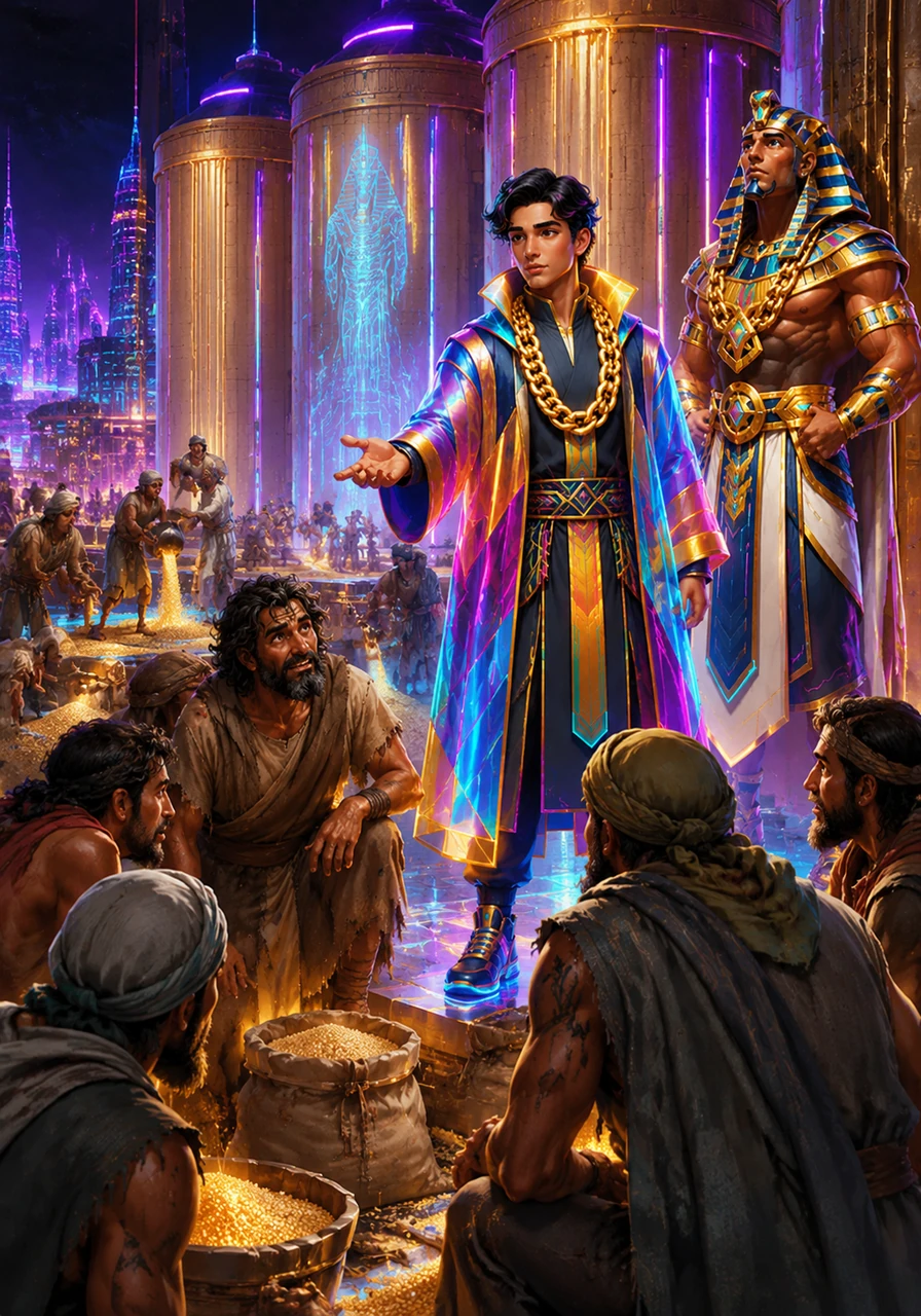 As the governor of Egypt, Joseph oversees the construction of massive granaries to store the golden harvest. When the famine strikes the world, people from far-off lands travel to Egypt to buy grain, including the brothers who had betrayed him years ago.