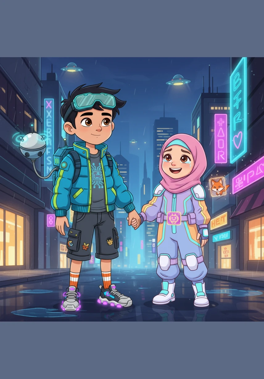 Après avoir tourné la tête pour dire « Salam », Omar et Aya se regardent avec un immense sourire. Ils ressentent une paix profonde dans leur cœur et se font un câlin chaleureux pour fêter leur bel apprentissage.