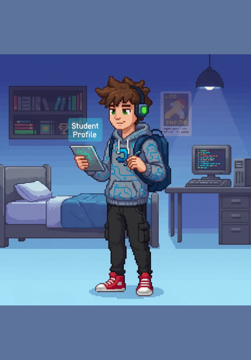 With a flick of his wrist, Codey painted the words Student Profile in a bold heading across the top. He added a soft background color and a gentle text-shadow that made the letters dance and pop against the digital screen.