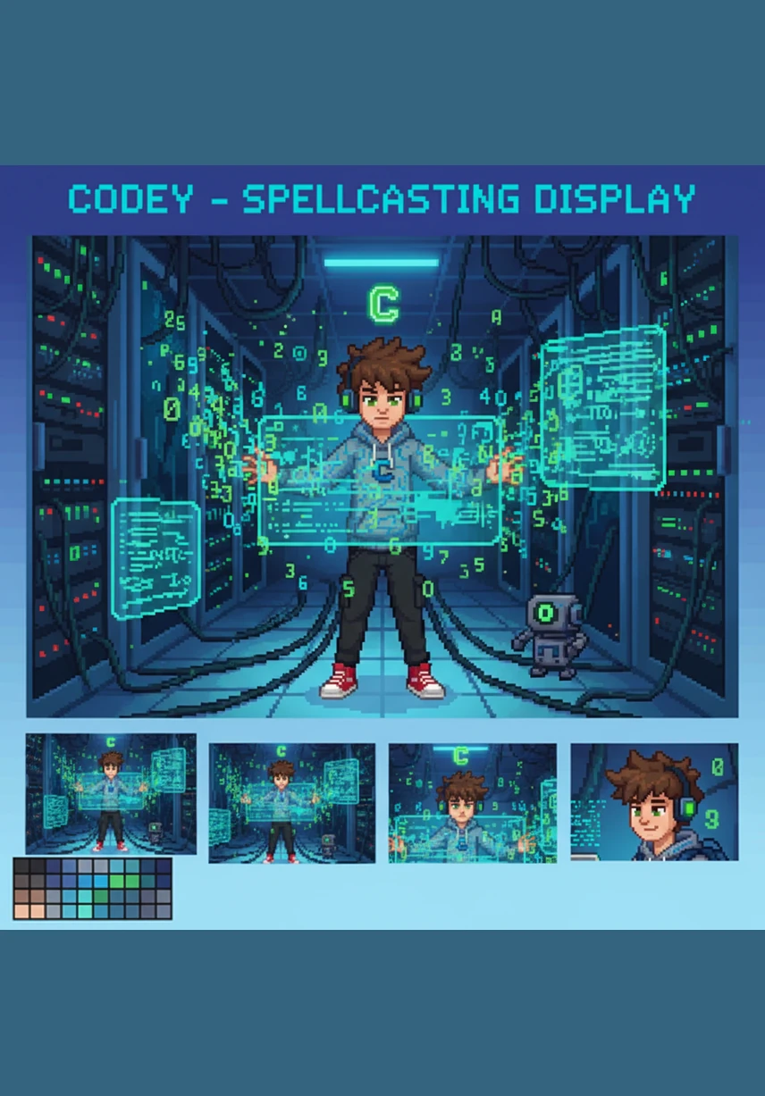 To show off his counting skills, Codey cast a show-numbers spell that triggered a powerful for-loop. A trail of sparkling numbers from one to ten spiraled into the air, lighting up the sky like digital fireworks.