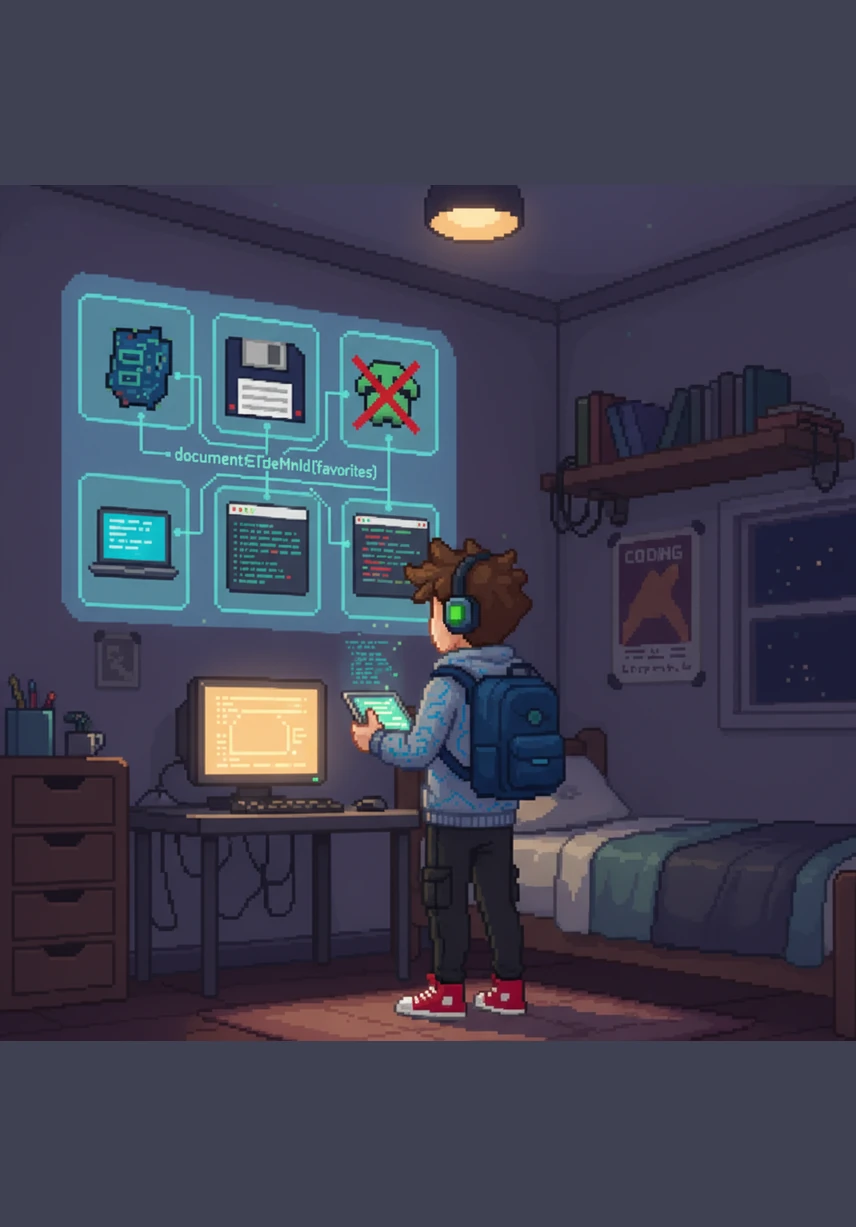 He gathered his favorite subjects into a colorful array and used a loop to display them neatly on his wall. With a touch of document-get-element-by-id, he made the list appear exactly where he wanted it with precision.