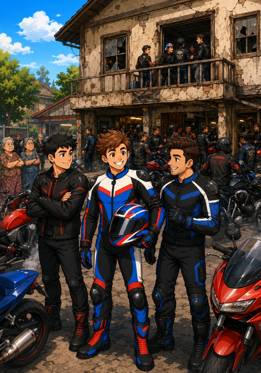 He arrived at the club's designated gathering spot, an old, weathered two-storey house with cracked windows that was completely occupied by fellow riders. A loud chorus of heavy engines vibrated against the walls, completely ignoring the disgruntled looks of a few notorious neighborhood grandmothers.