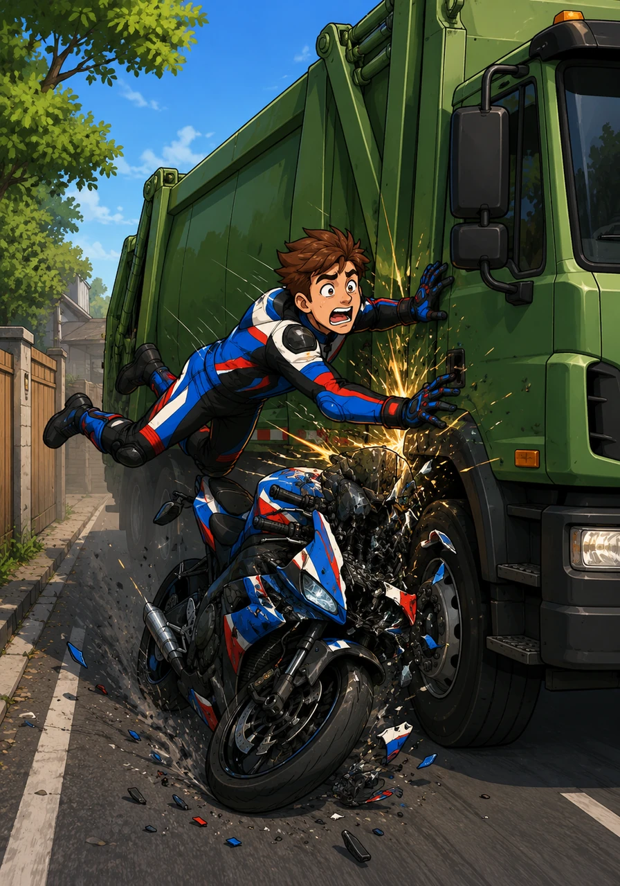 Suddenly, a massive garbage truck pulled out from a hidden side yard, completely blocking the path ahead. In a horrifying, fraction of a second, Leo felt his motorcycle crumple like an accordion as he was thrown violently forward into the cold, unyielding metal structure.