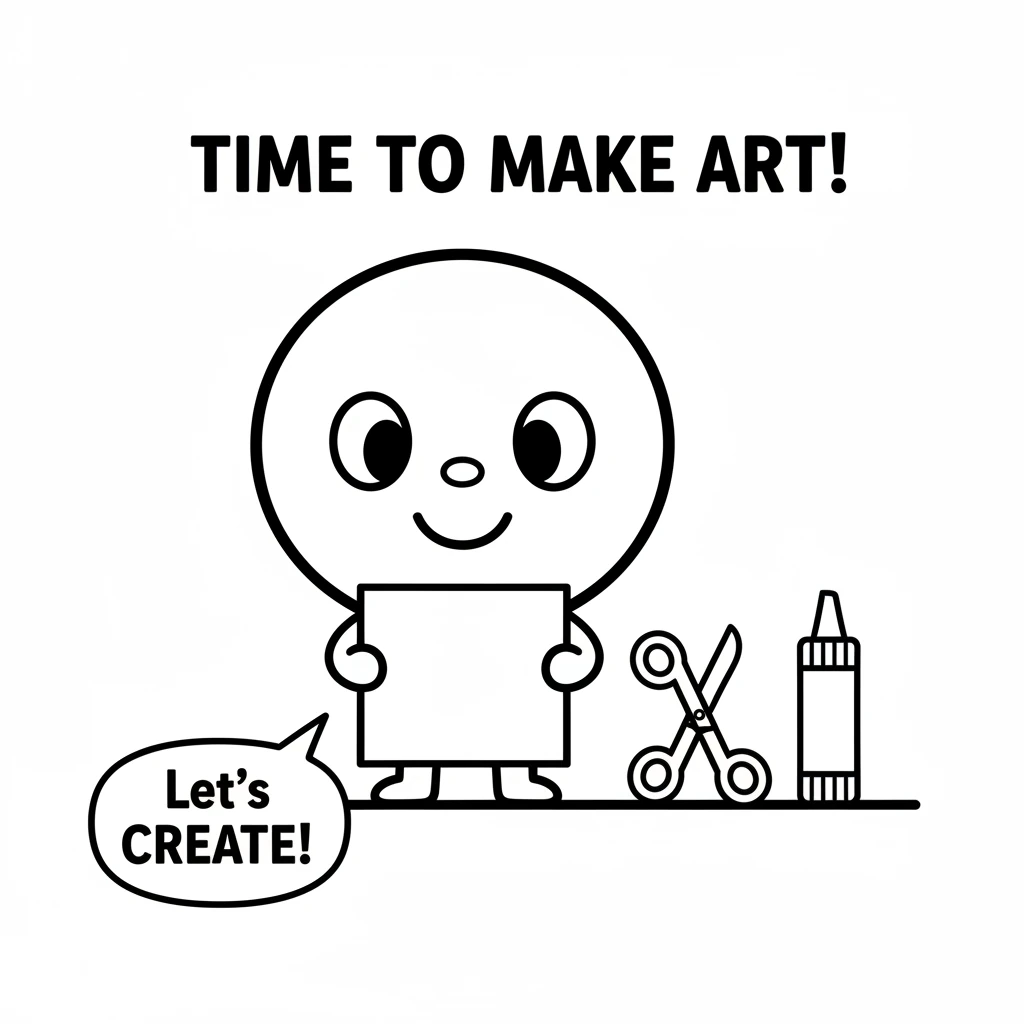 A simple black and white line drawing. Pip, a round-headed character with a happy curved smile, holds up a simple rectangular sheet of paper with two